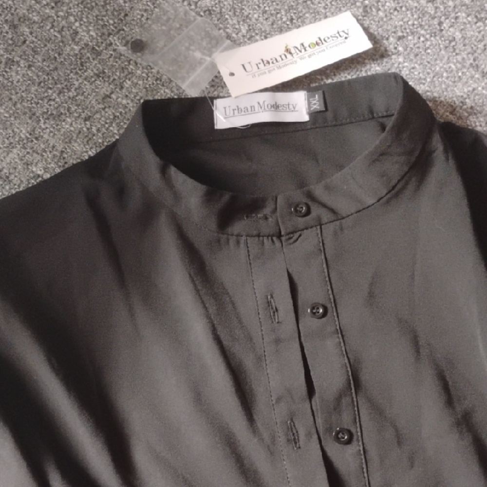 Urban Modesty Black Casual Button Down Dress with Modern Collar